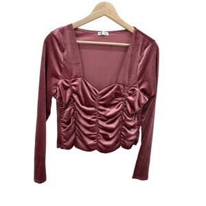 Love, Fire Womens Pink Velour Ruched Long Sleeve Top NWT Size XL